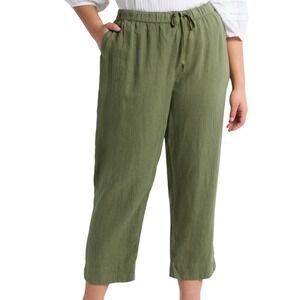 Caslon Green Bronze Linen Blend Cropped Drawstring Pants‎ Large New With Tags
